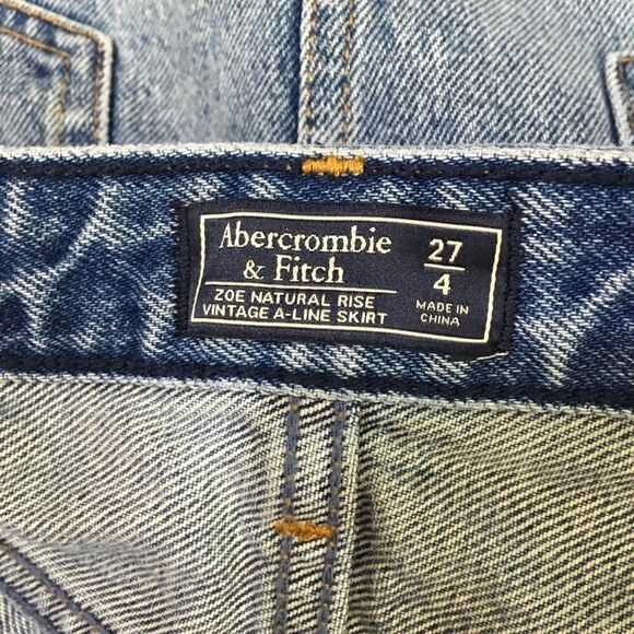ABERCROMBIE & FITCH ZOE NATURAL RISE VINTAGE A LINE‎ DISTRESSED DENIM MINI SKIRT - Picture 6 of 12